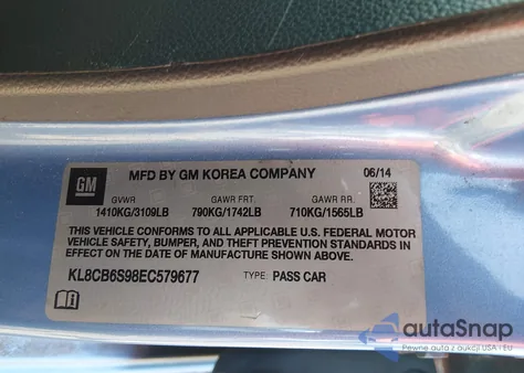 2014 Chevrolet Spark Ls Auto из США, поврежденный, VIN KL8CB6S98EC579677